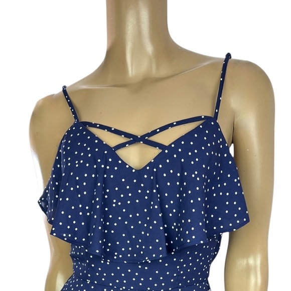Three Pink Hearts Mini Dress Sz S Navy Blue w White Dots Spaghetti Straps - Picture 5 of 6